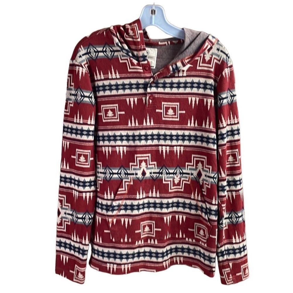 ON THE BYAS Mens Hooded Sweatshirt Southwestern Print Size Large Red Multi